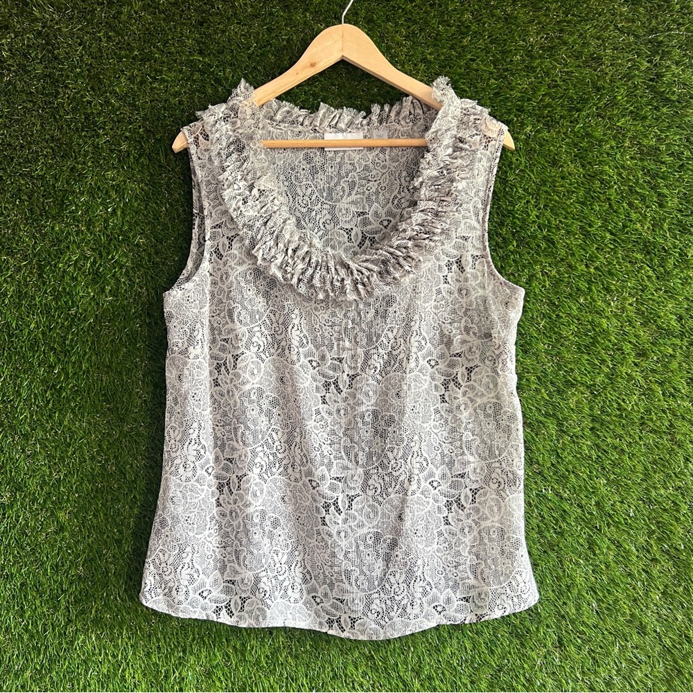 Avenue 14 16 Ruffle Neck Semi-Sheer Sleeveless Top